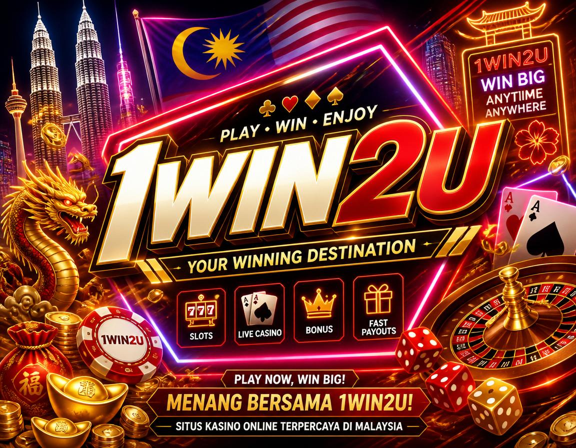 1WIN2U - visual utama lobi kasino Lobi kasino 1WIN2U dengan reel slot, meja permainan, dan navigasi mudah alih
