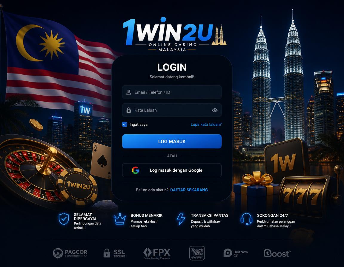 1WIN2U - log masuk selamat dan akses akaun Skrin akses akaun 1WIN2U pada peranti mudah alih dengan elemen log masuk selamat